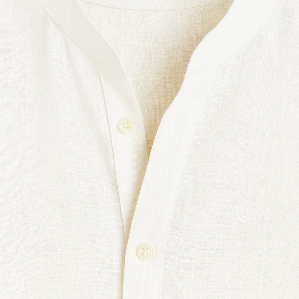 Lightweight long-sleeve shirt with a band collar, partial button placket, and relaxed fit.