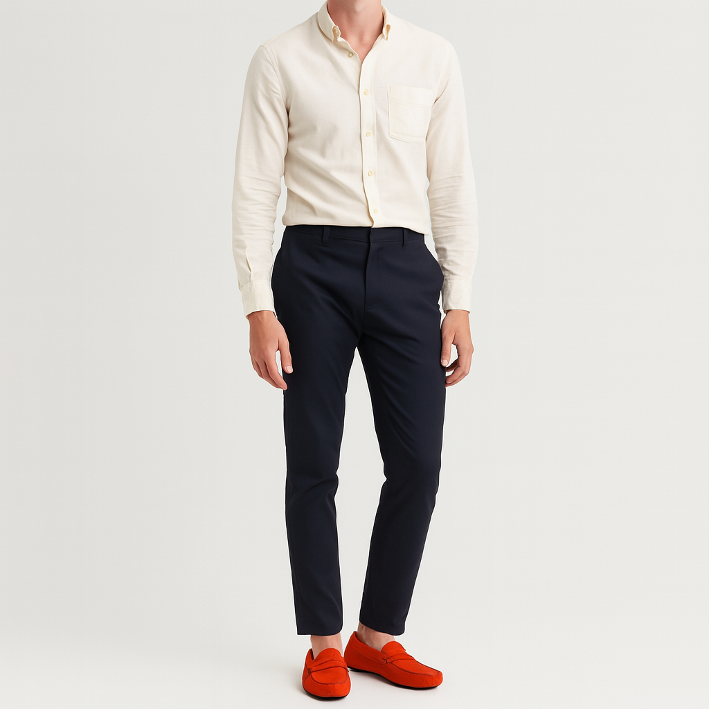 Suede driving loafer with a moccasin toe, penny strap detail, and rubber studded sole.