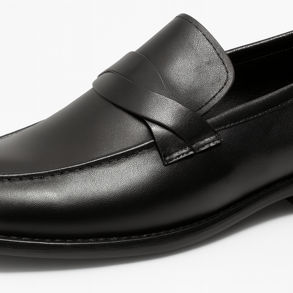 Classic leather loafer featuring a sleek silhouette, low heel, and polished finish.