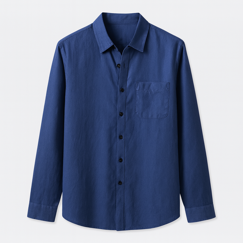 A long-sleeve button-up shirt with a classic collar and a single chest pocket.