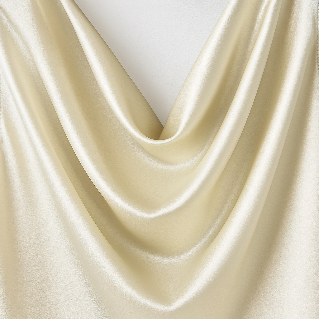 Stylish sleeveless satin top with a draped cowl neckline.