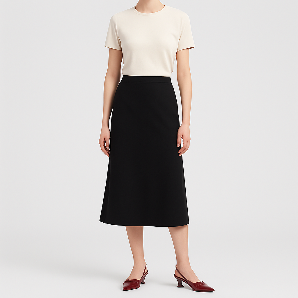 A pointed-toe slingback heel with a buckle detail and a low block heel.